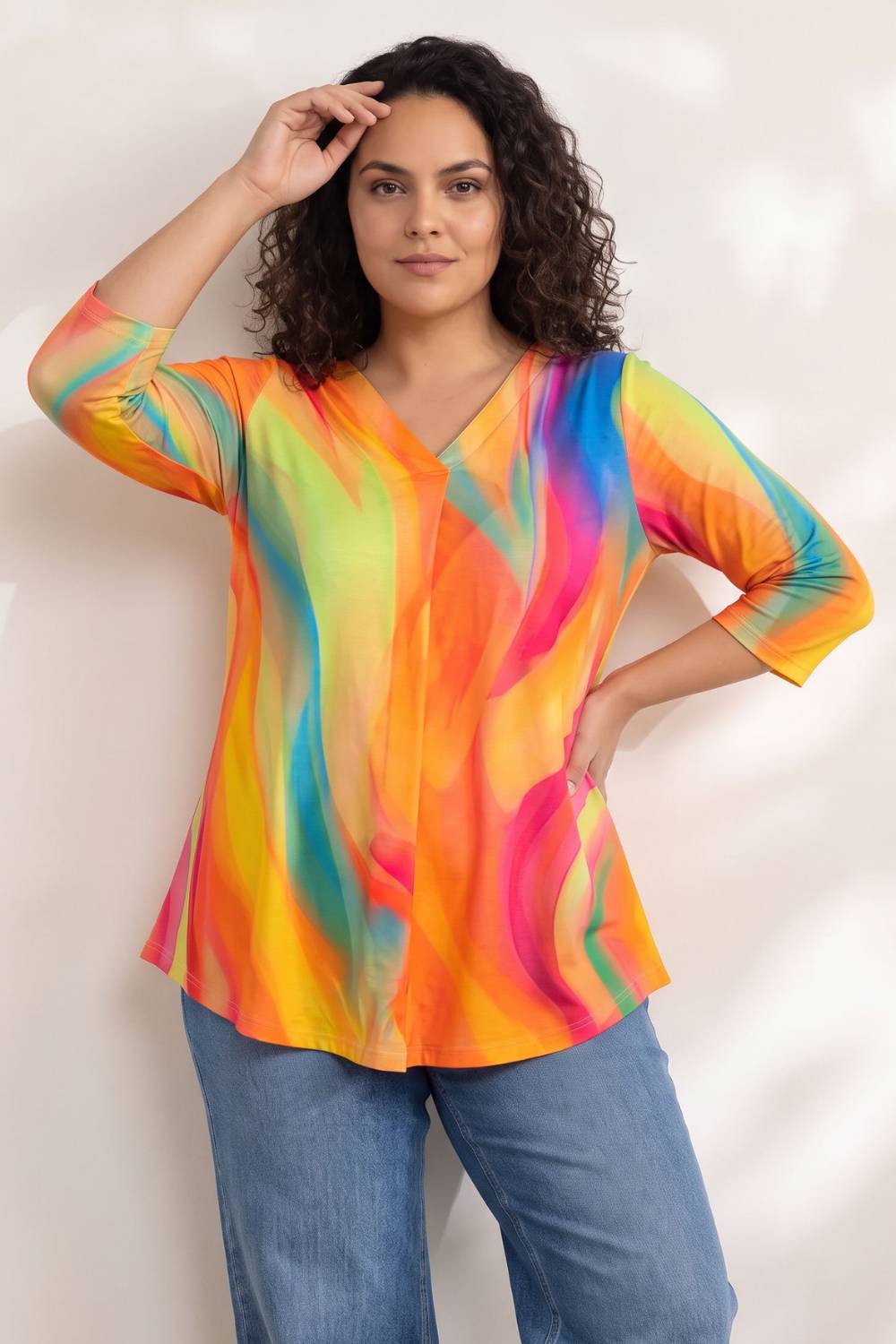 Plus Size Multicolor Print Top