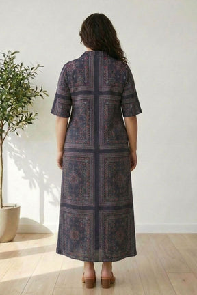 Black Ethnic Scarf Side Slit Long Dress