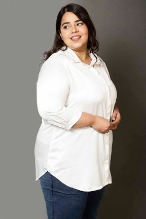 Plus Size White Satin Shirt