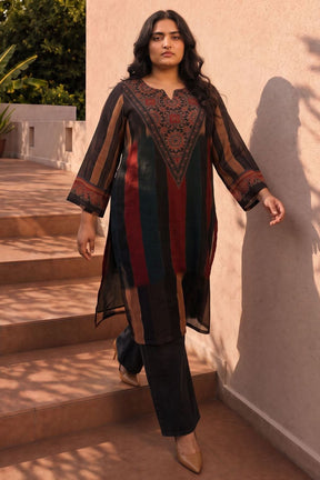Plus Size Striped Printed Straight Georgette Kurta