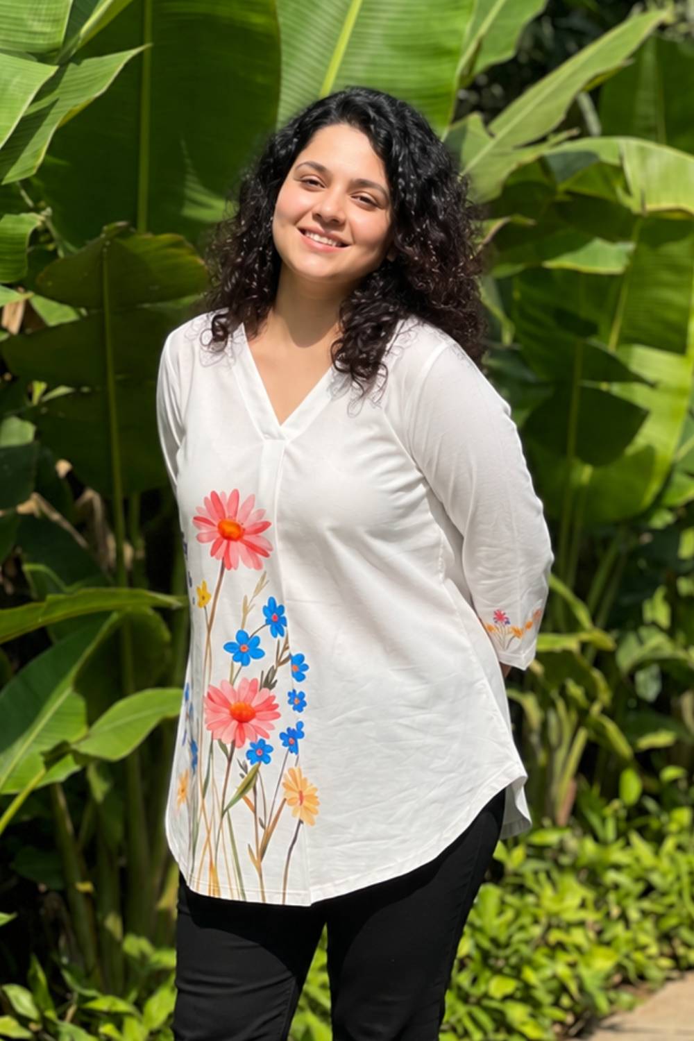 Buy Plus Size White Floral Print Top