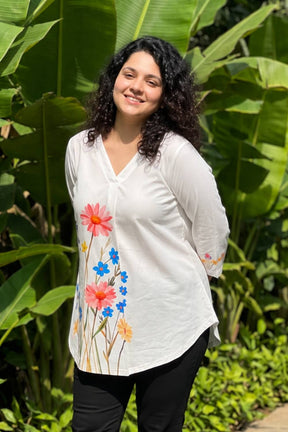 Plus Size White Floral Print Top