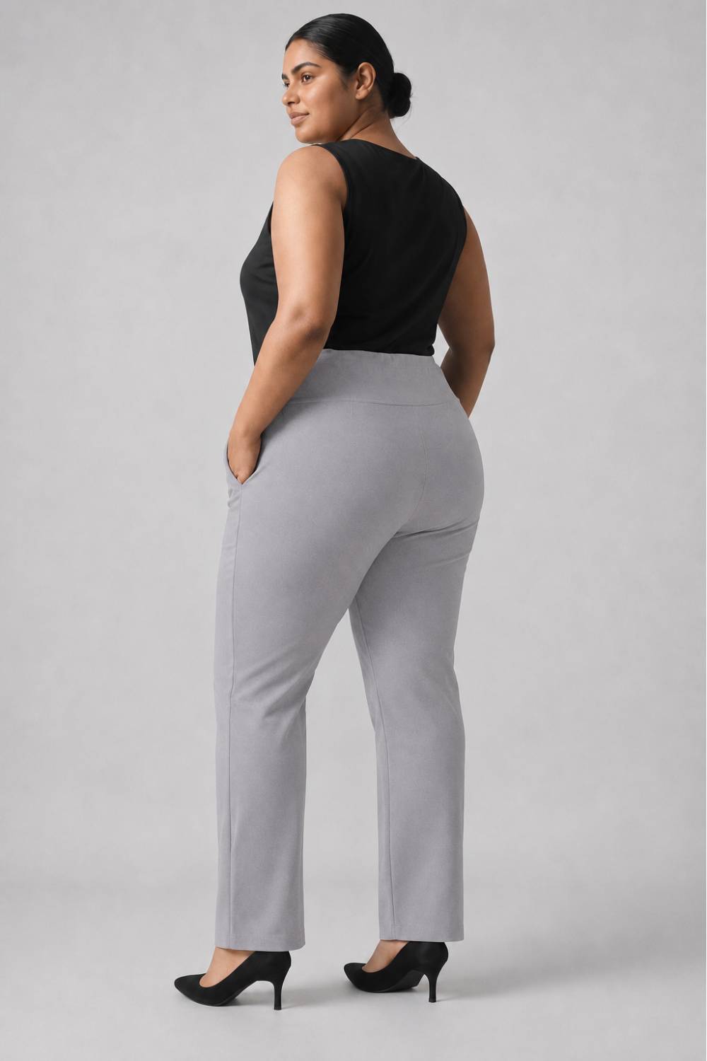Plus Size English Grey Tummy Shaper Straight Fit Pants