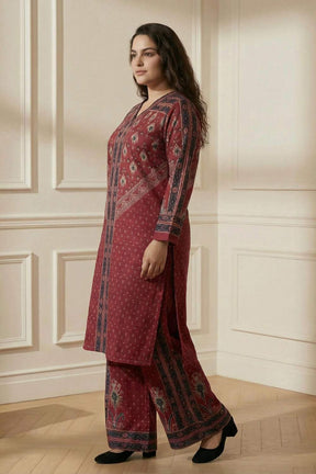 Plus Size Red Printed SnugWeave™ Winter Kurta Coord Set