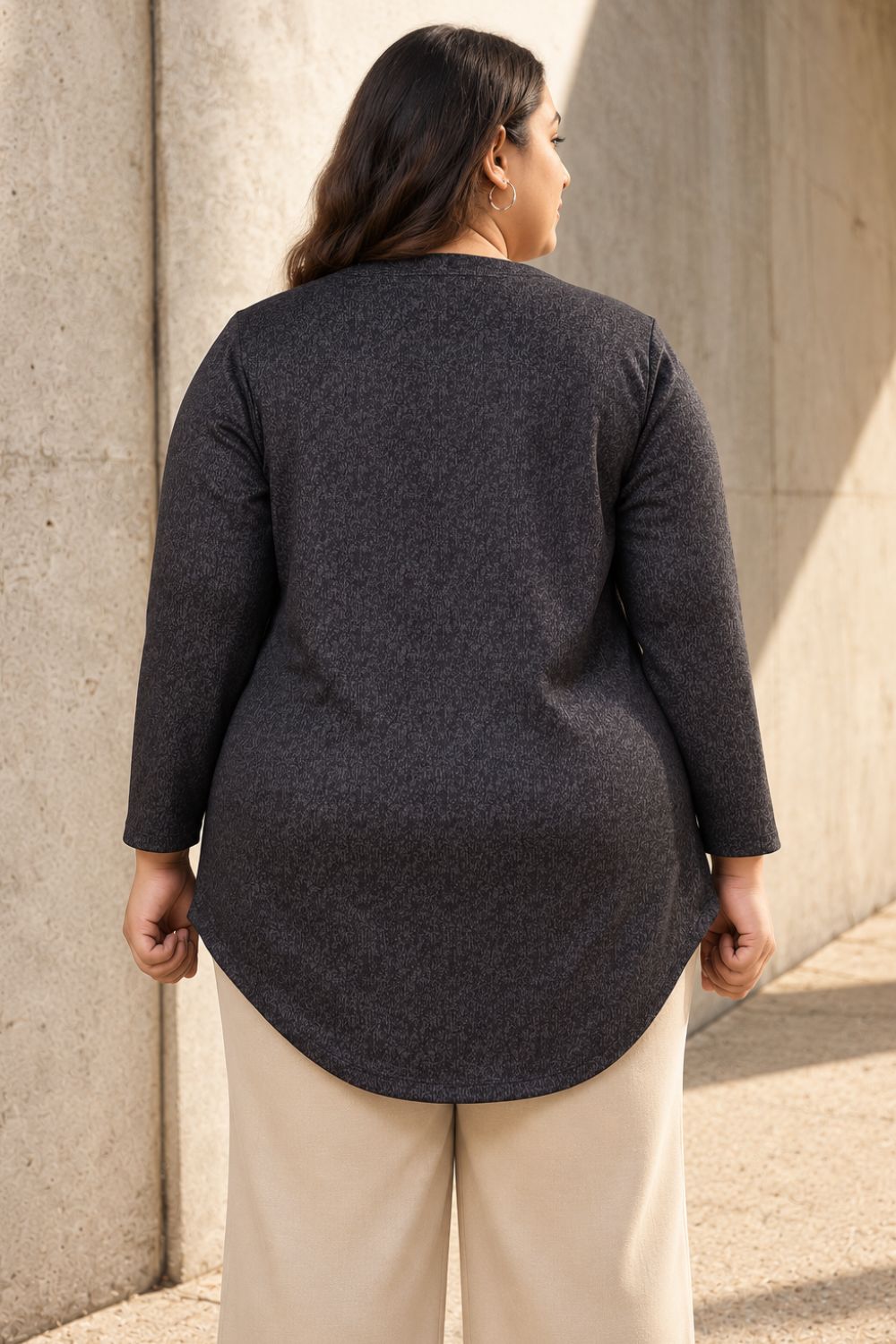 Plus Size Charcoal Grey V Neck SnugWeave Winter Top for Women