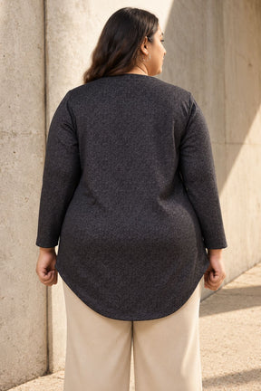 Plus Size Charcoal Grey V Neck SnugWeave Winter Top