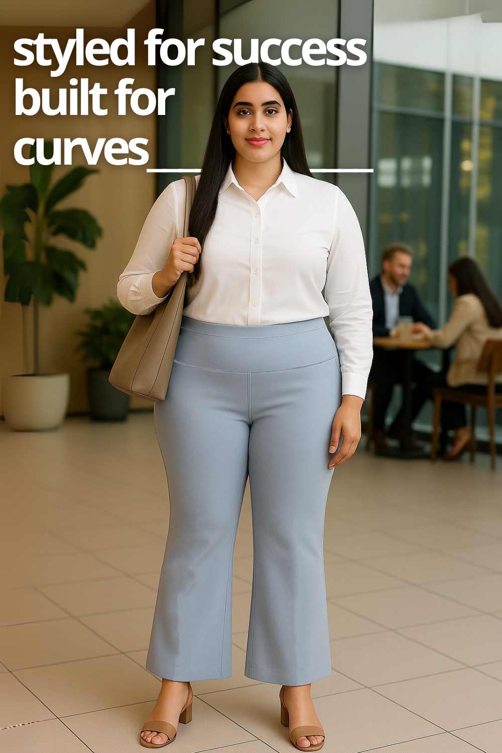 Plus Size Ice Blue Tummy Shaper Flare Pants