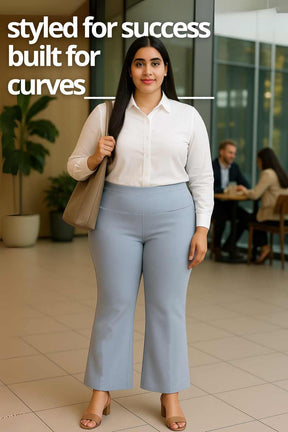 Plus Size Ice Blue Tummy Shaper Flare Pants