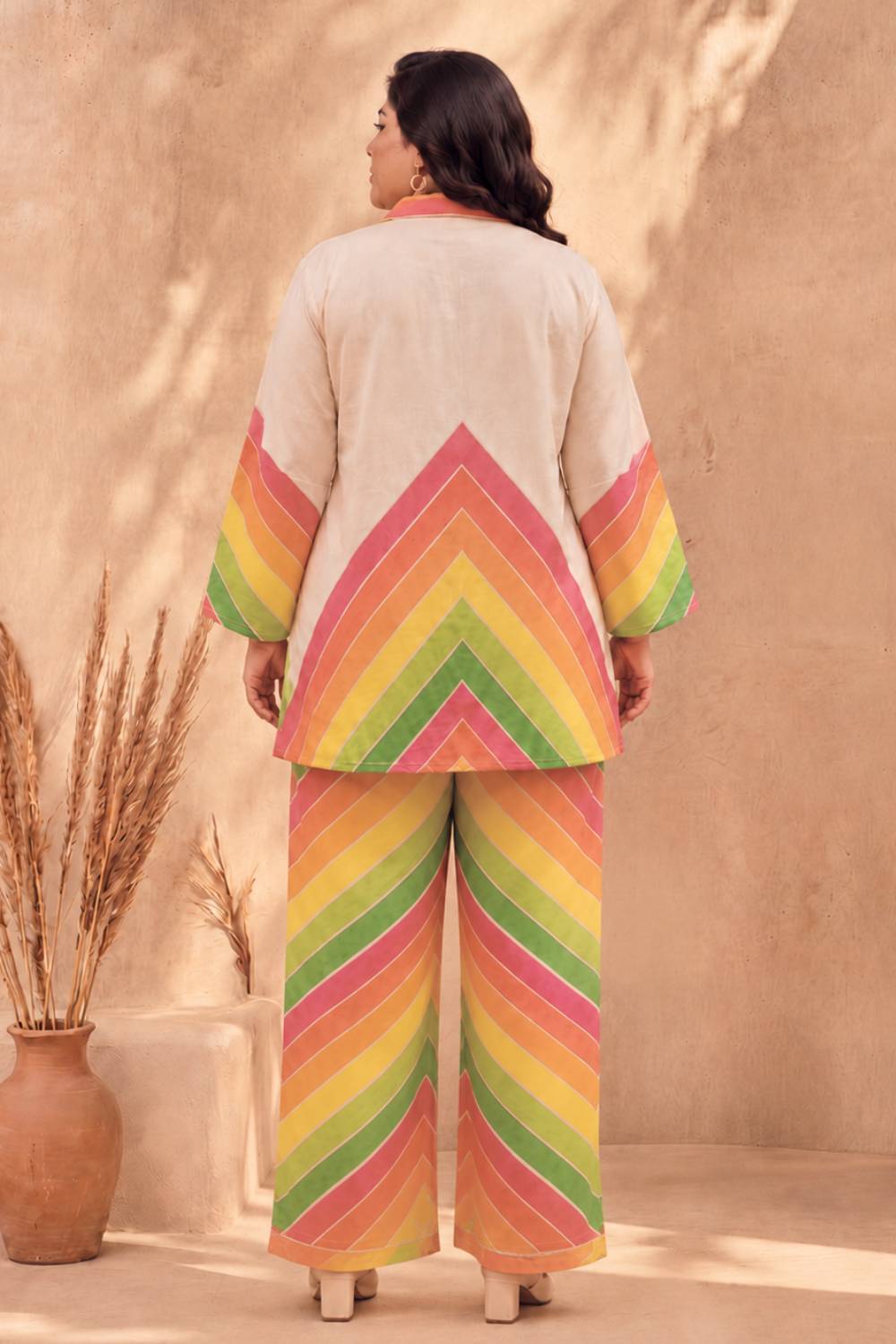 Comfortable Plus Size Multicolor Chevron Coord Set