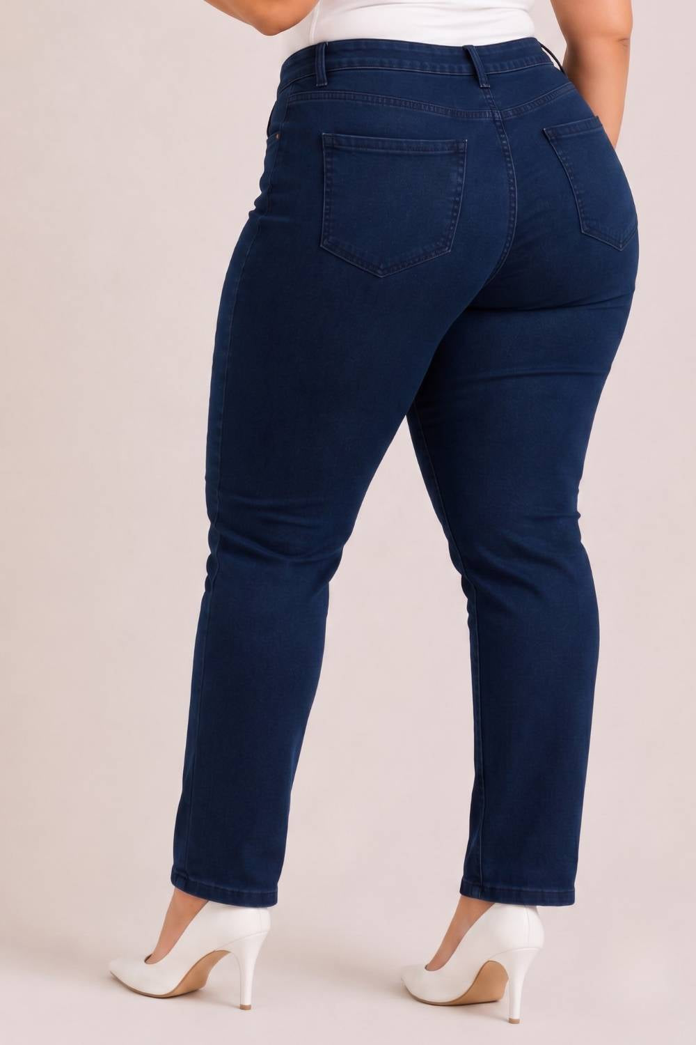 Plus Size Straight Fit Deep Navy Blue Jeans for Women