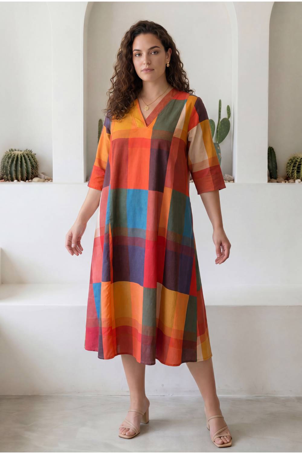 Buy Checkered Breeze Plus Size Midi Dress