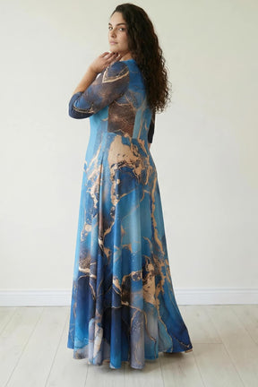 Golddust Printed Blue Plus Size Maxi Dress