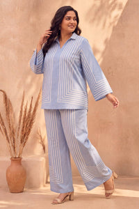 Plus Size Blue Stripe Printed Coord Set