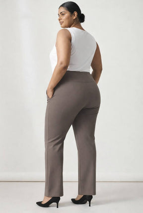 Plus Size Taupe Tummy Shaper Straight Fit Pants