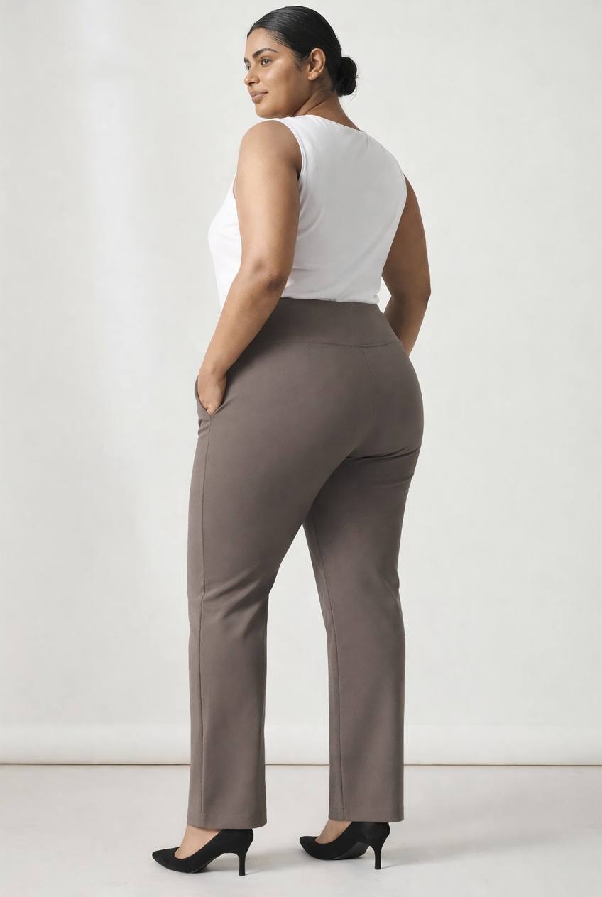 Plus Size Plus Size Taupe Tummy Shaper Straight Fit Pants