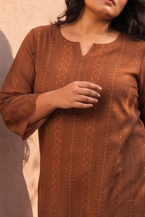 Plus Size Brown Ethnic Print Georgette Kurta