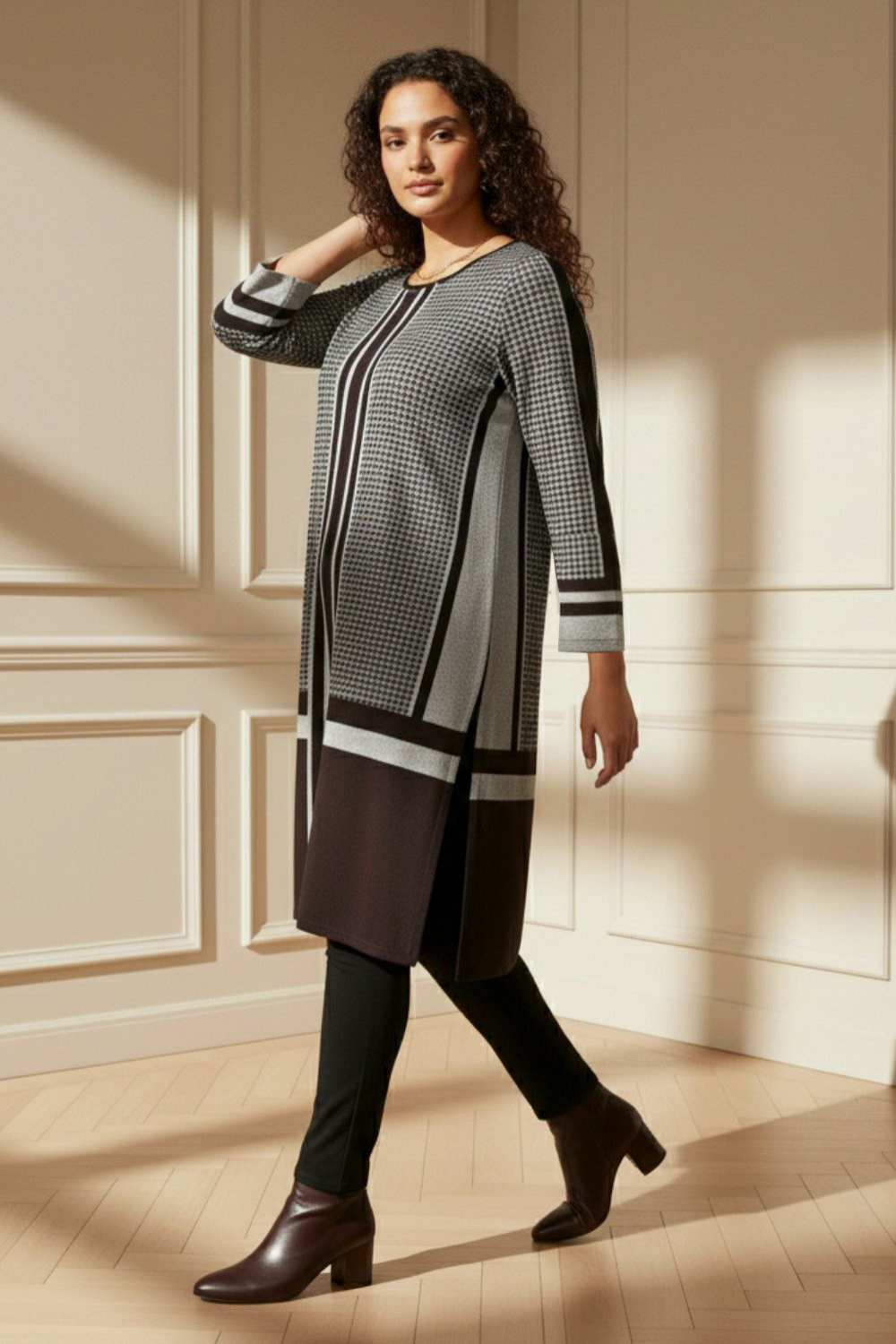 Plus Size Plus Size Black Beige Stripe SnugWeave™ Winter Kurta