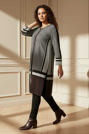 Plus Size Black Beige Stripe SnugWeave™ Winter Kurta