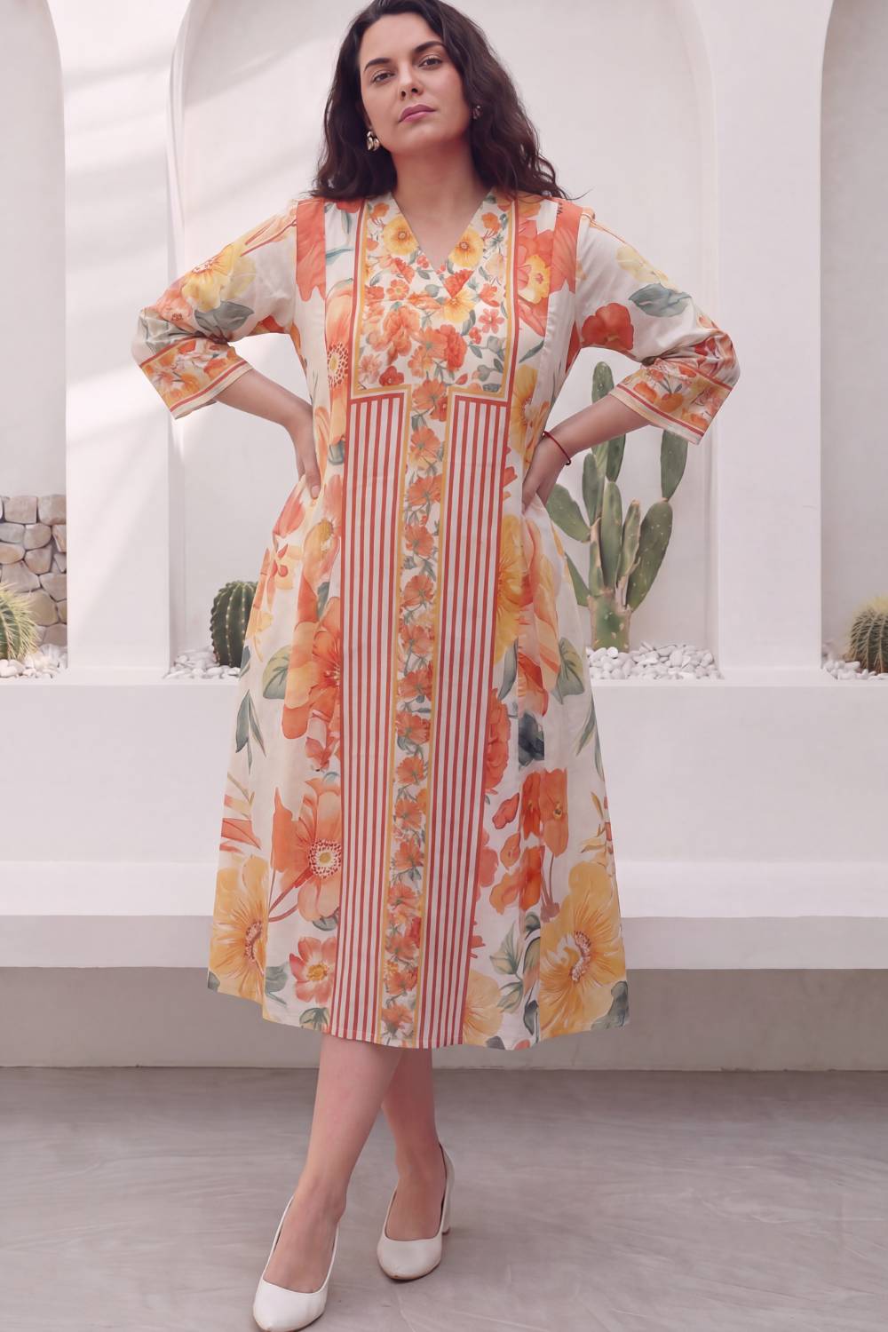 Warm Petals Plus Size Midi Dress