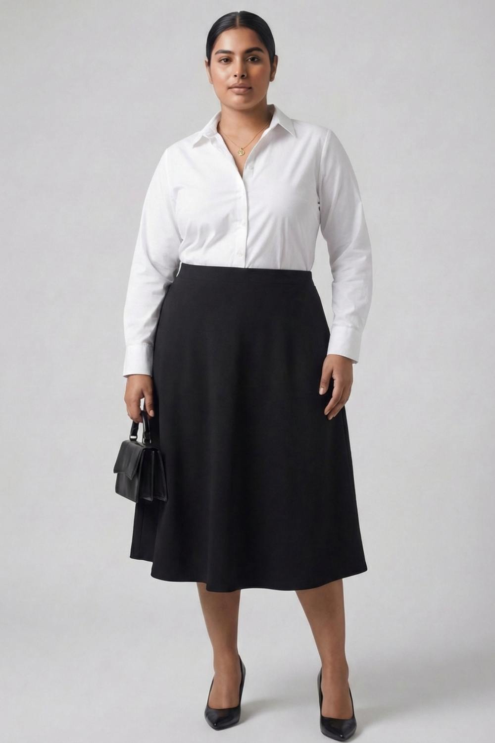 Plus Size Black Midi Skirt