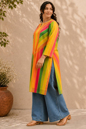 Plus Size Multicolor Abstract Print Cotton Kurti