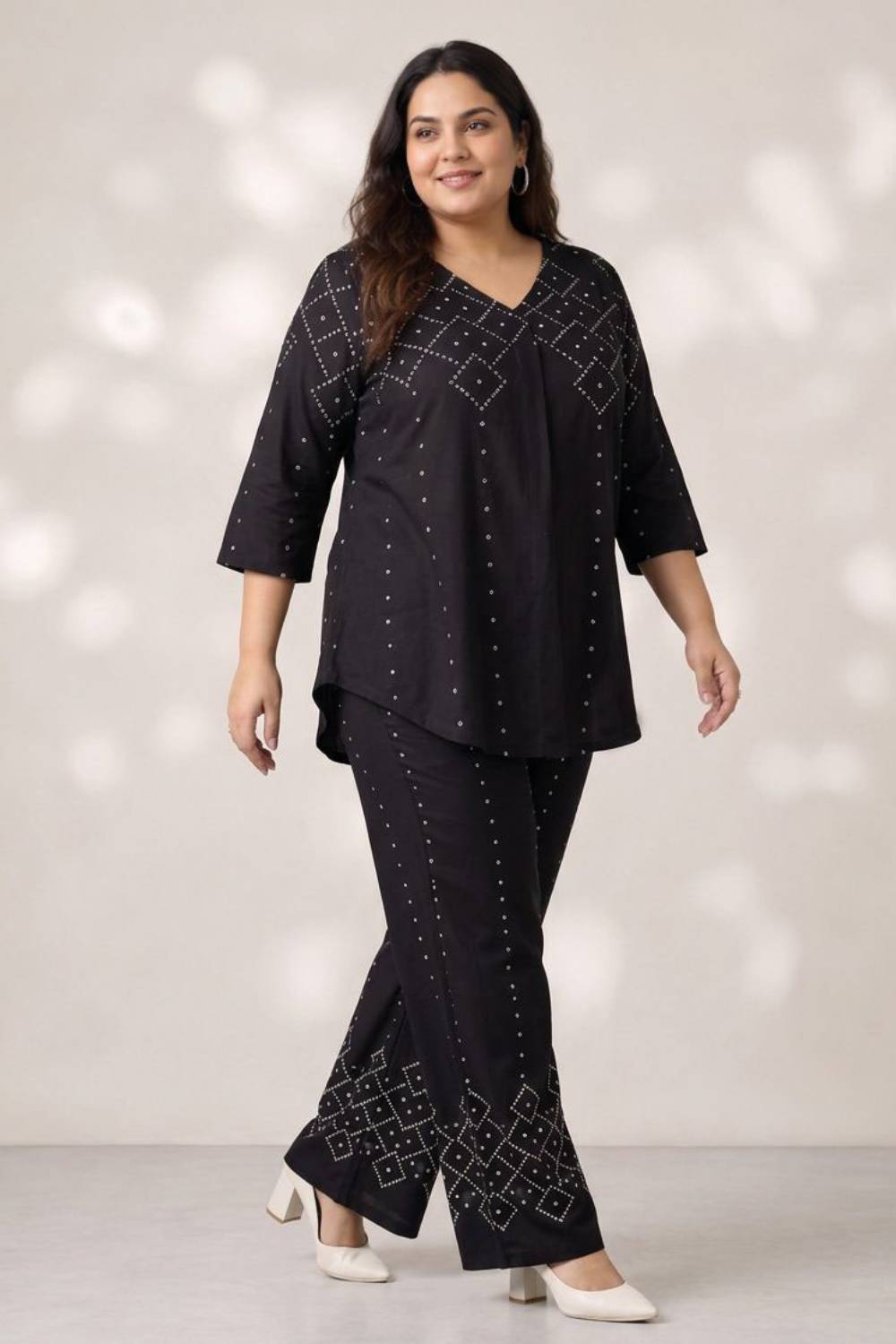 Plus Size Plus Size Black Bandhej Print Coord Set