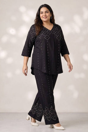 Plus Size Black Bandhej Print Coord Set