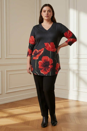 Plus Size Black Floral Borders SnugWeave™ Winter Top