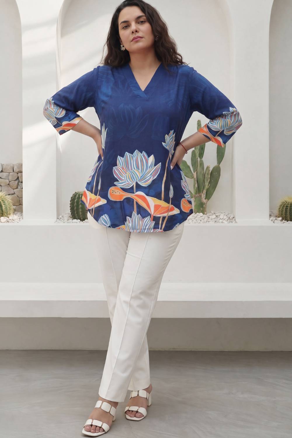 Plus Size Blue Floral Top