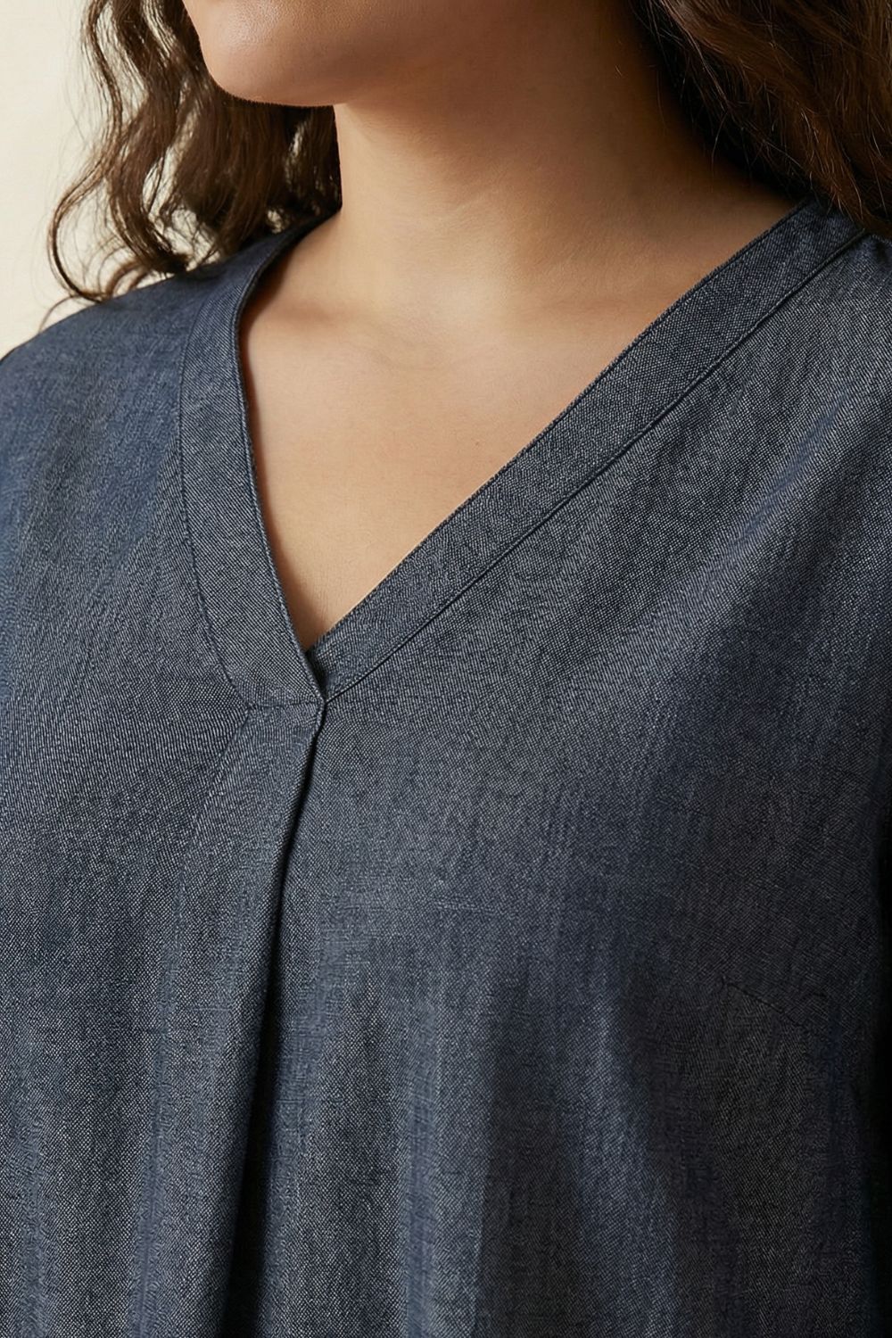 Plus Size Denim Cotton V-Neck Top for Women