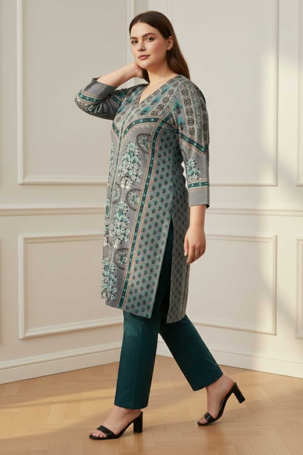 Plus Size Plus Size Blue Grey SnugWeave™ Winter Kurta