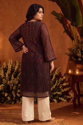 Plus Size Royal Motif Straight Georgette Kurta