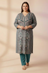 Plus Size Blue Grey SnugWeave™ Winter Kurta
