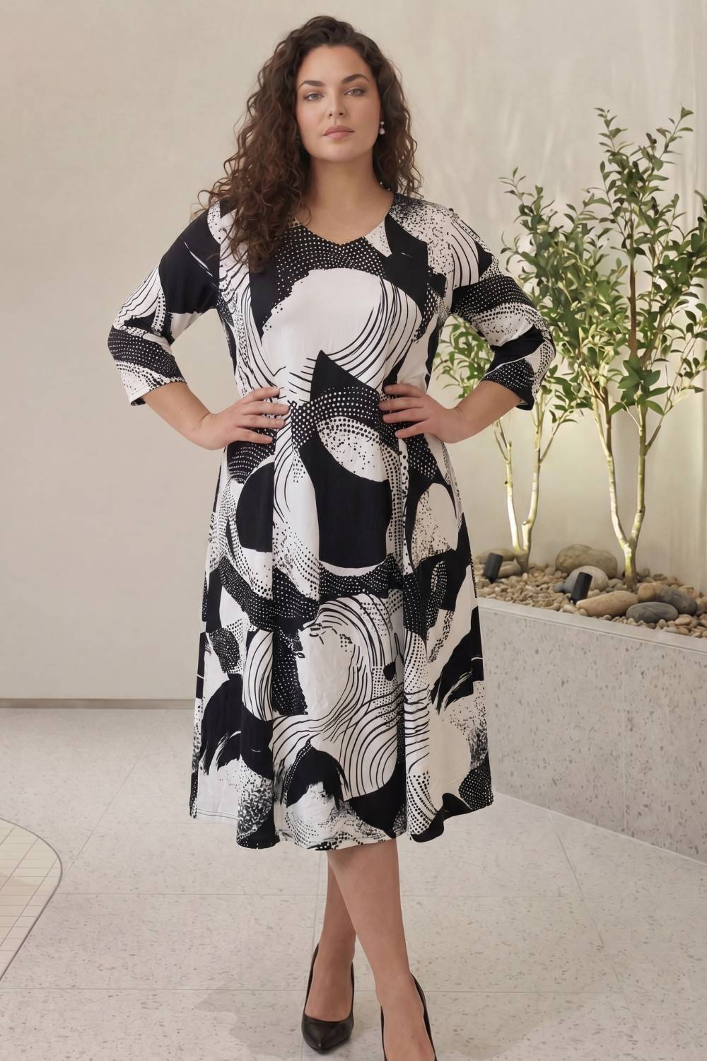 Buy Abstract Brushstroke Print A-Line Midi Dress