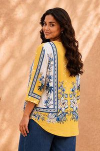 Plus Size Yellow Floral Print Top