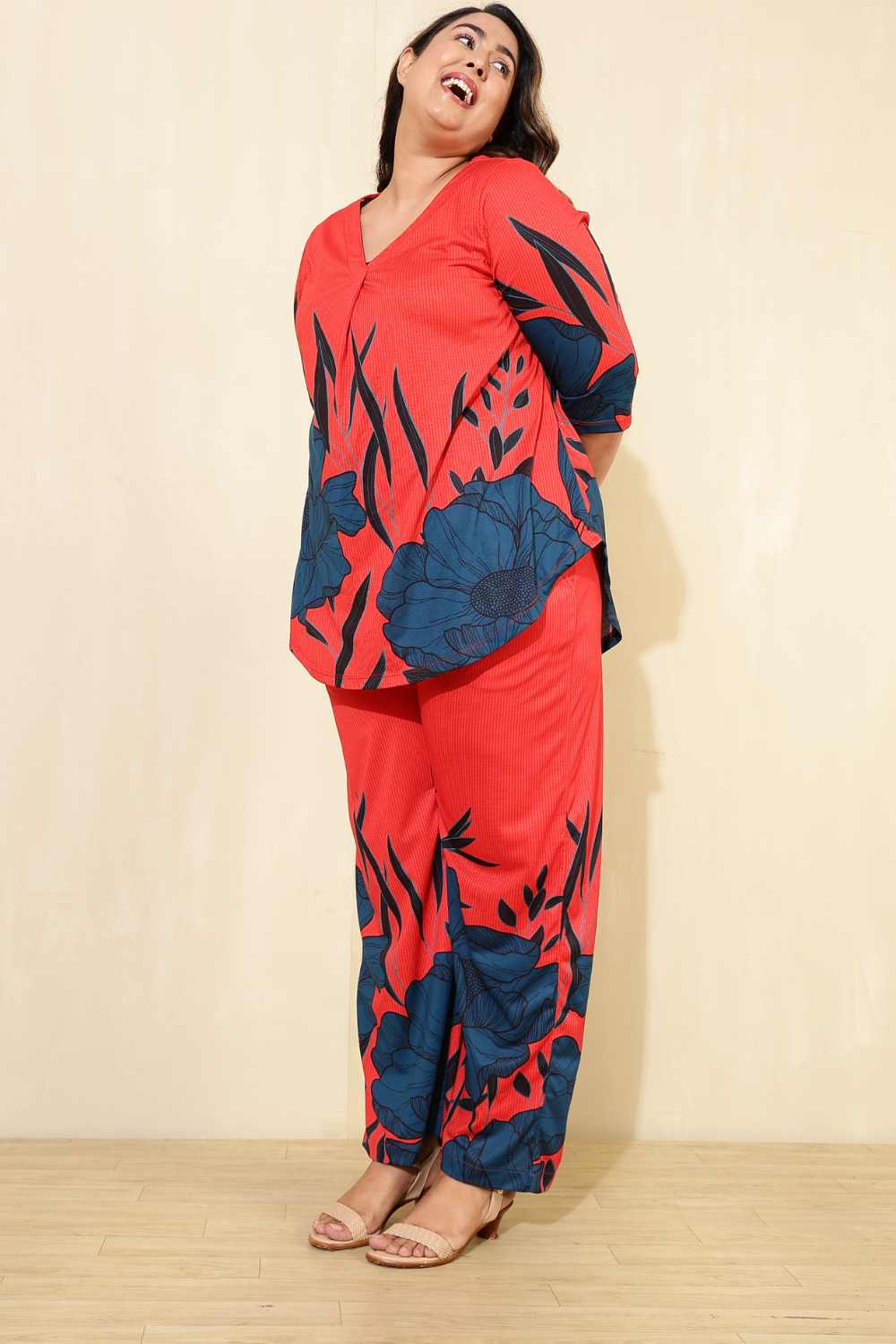 Plus Size Plus Size Red Teal Print Coord Set