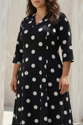 Plus Size Black Polka Print Rayon Midi Dress