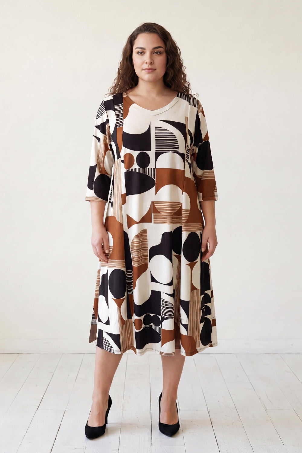 Abstract Geometric Print A-Line Midi Dress