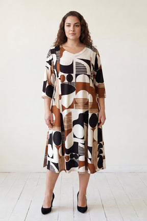 Abstract Geometric Print A-Line Midi Dress