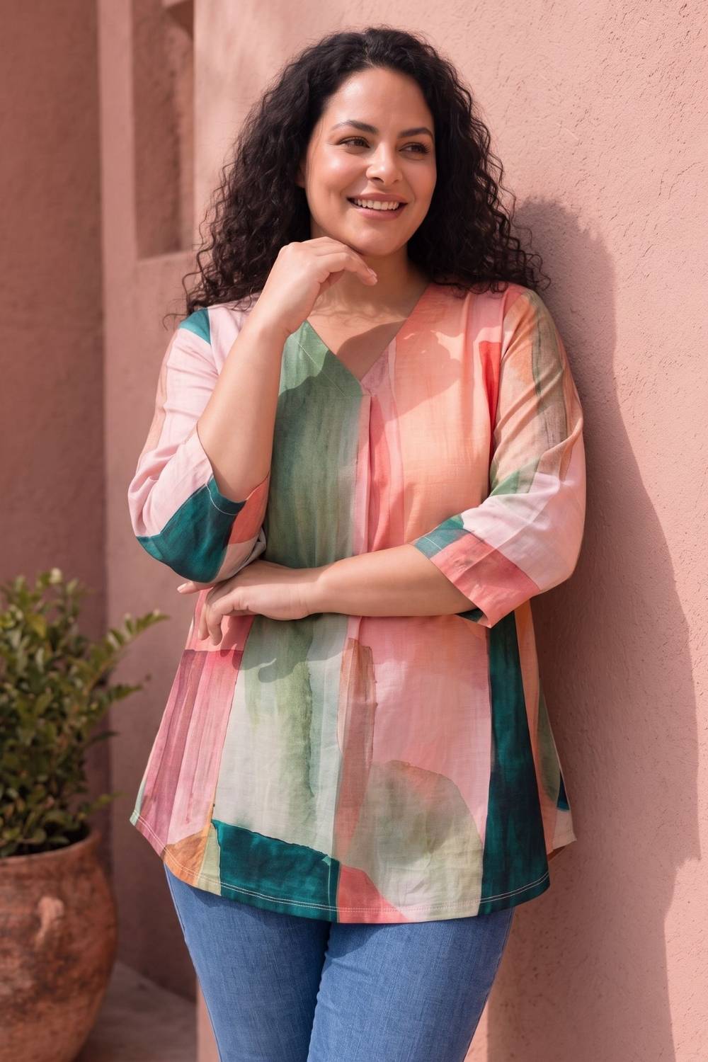 Buy Plus Size Multicolor Abstract Print Top