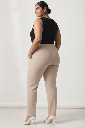 Plus Size Cream Tummy Shaper Straight Fit Pants