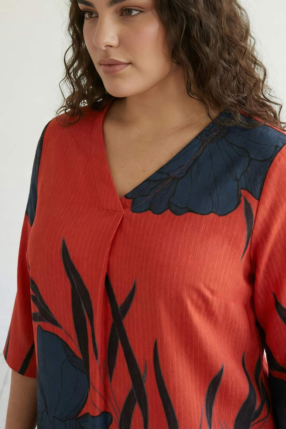 Plus Size Red Teal Print Plus Size Top