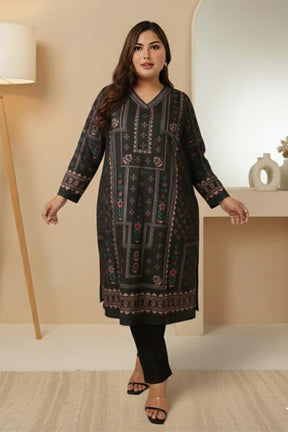 Plus Size Black Ethnic Panel SnugWeave™ Winter Kurta