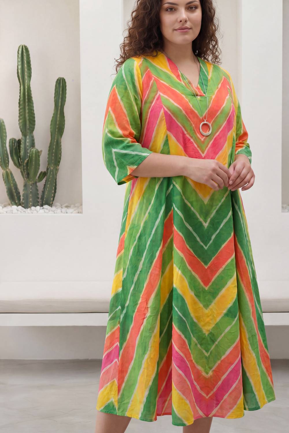 Multicolor Chevron Plus Size Midi Dress