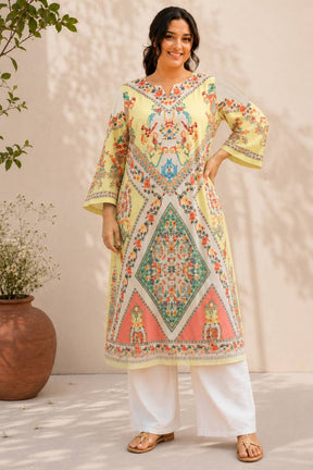 Plus Size Multicolor Floral Placement print cotton Kurti