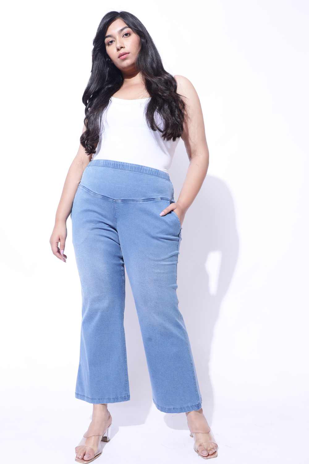 Plus Size Light Blue Fade Flare Jeans