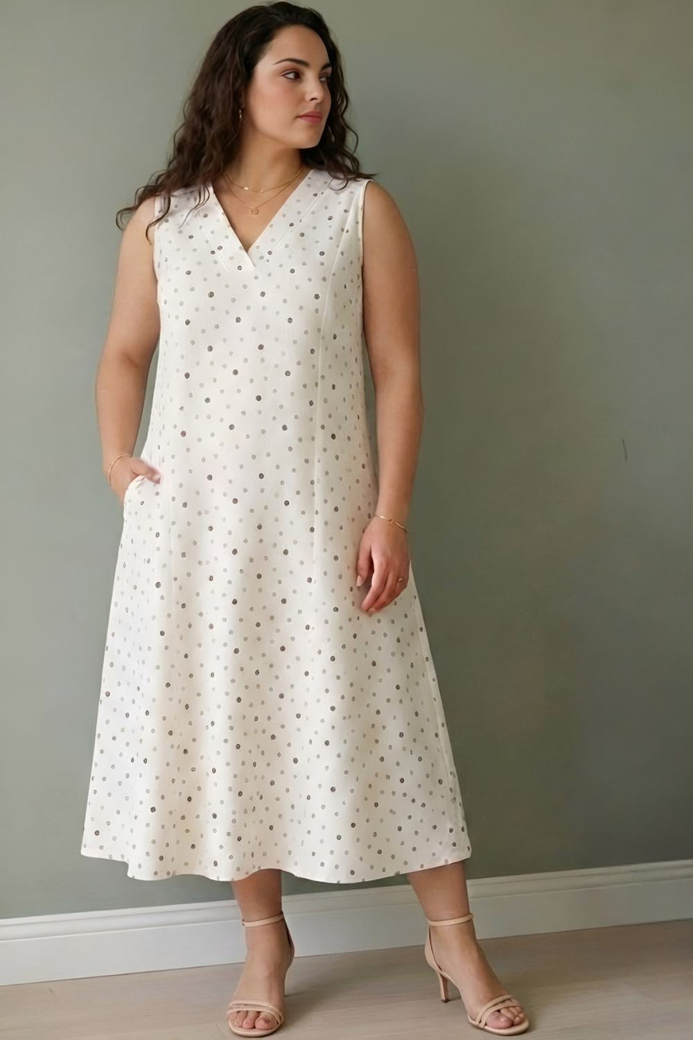 Plus Size Ivory Floral Whisper Sleeveless Cotton Midi Dress