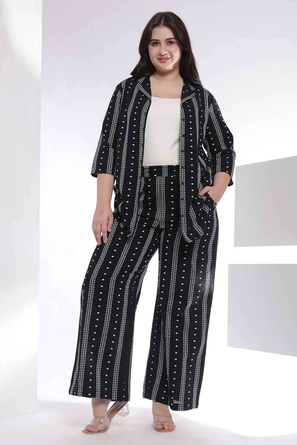 Plus Size Black Weave Work Shirt Coord Set