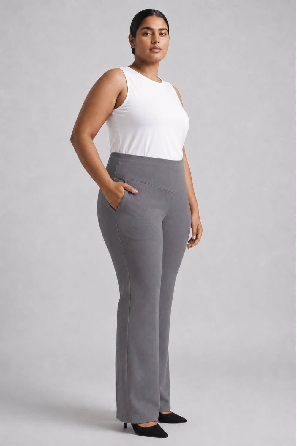 Plus Size Grey Tummy Shaper Flare Pants