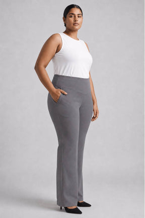 Plus Size Grey Tummy Shaper Flare Pants
